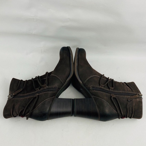 Womens 37 US 6.5-7 Tamaris Ankle Boot Dark Brown Leather Side Zip Slouch‎ Lined - Picture 6 of 10